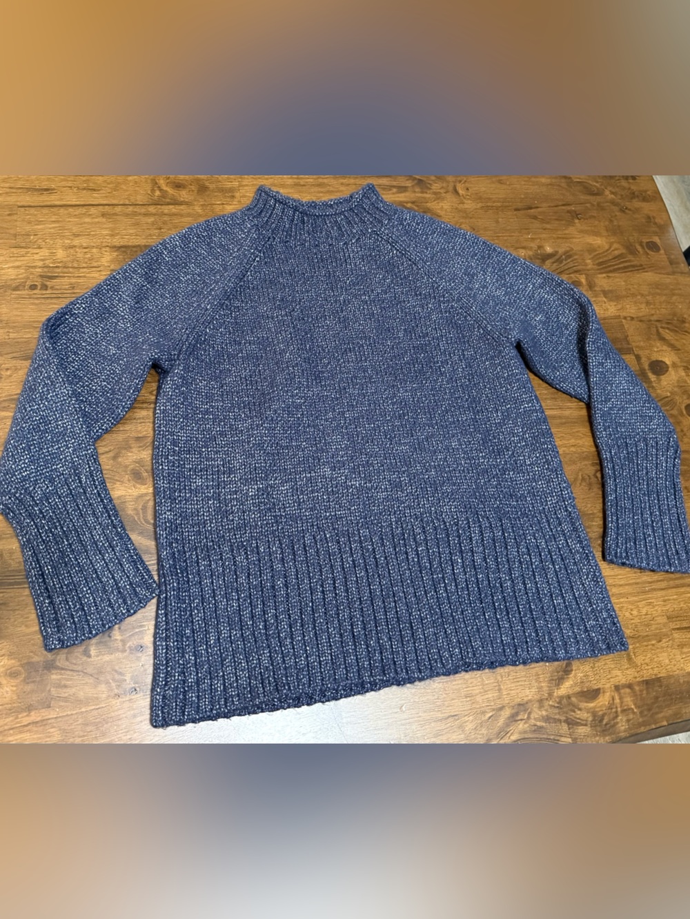 Talbots Navy Wool Blend Blue and Silver Mock Neck Sweater, L
